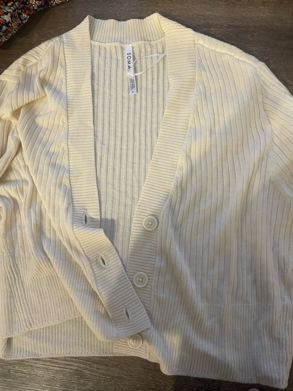 SOMA Cream Ribbed Button-Front Sweater Cardigan cropped